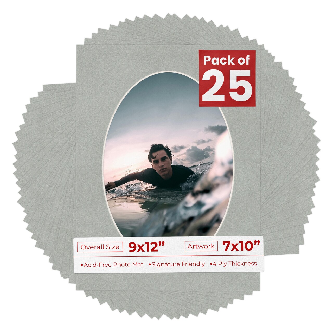 Light Grey Suede Mat Board for 9x12 Frames - Oval Opening for 7x10 Photos